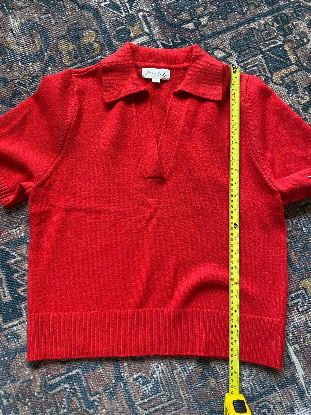 Marled Red Short Sleeve Polo Sweater - Picture 3 of 3